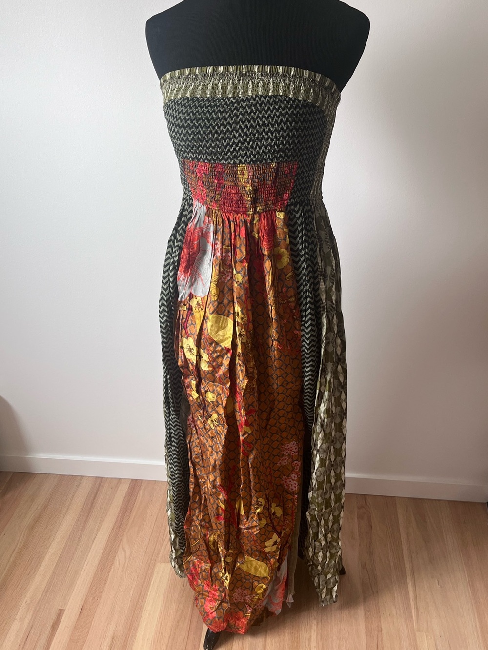 Bohemian Strapless Maxi Dress in Multi-Color